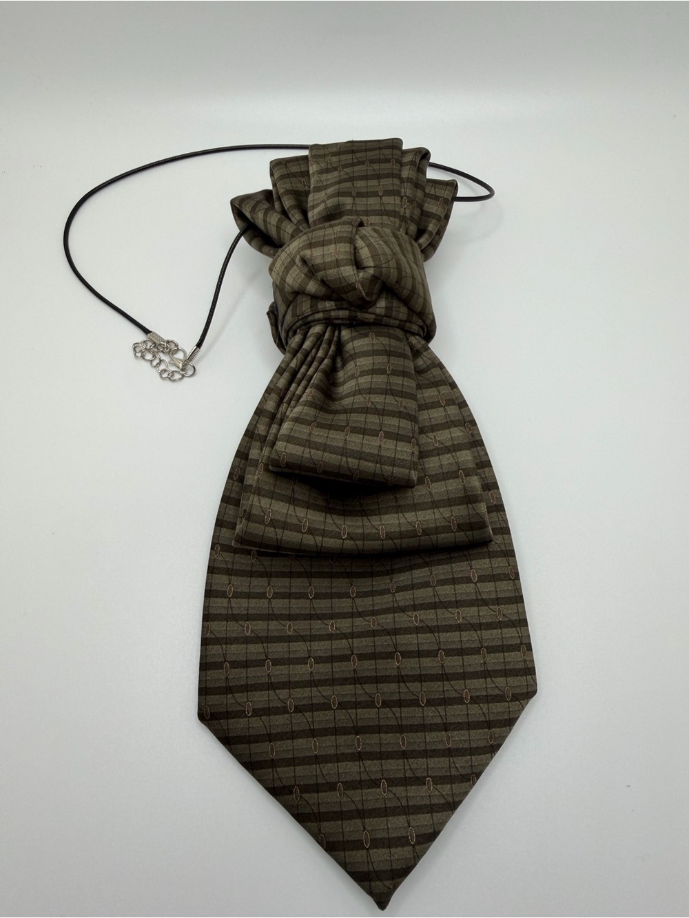 Unisex Upcycled Olive Green Patterned Cravat Necklace